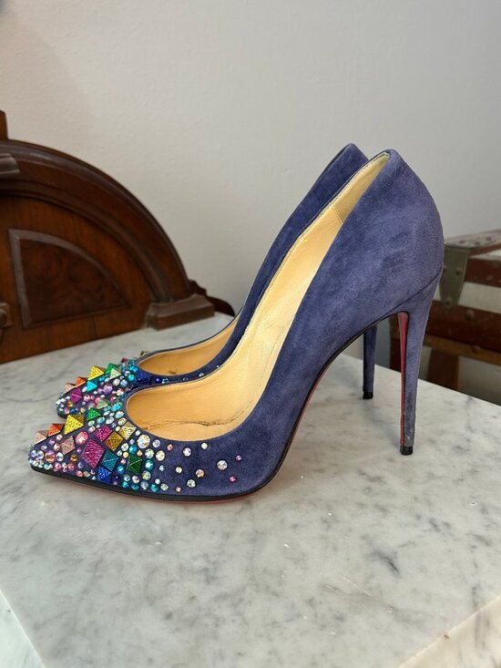 Christian Louboutin Shoes - Christian Louboutin Keopump 100 Blue Suede Strass Pumps size 39